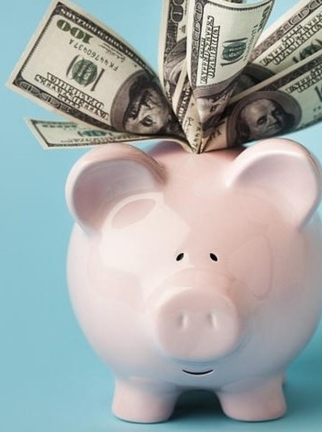 Piggy bank with money